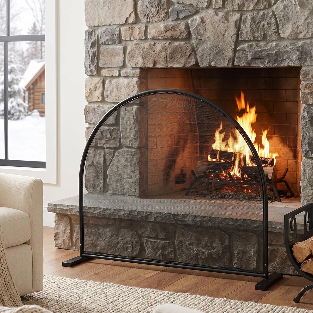 Black Freestanding Fireplace Screen L97528