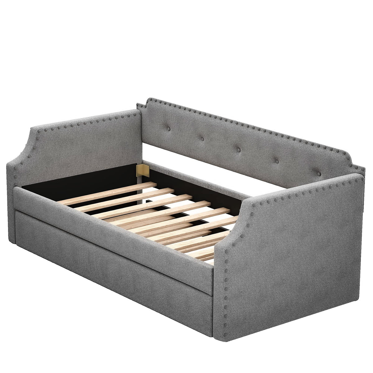 Twin Size Gray Linen Upholstered Daybed with Trundle G90171