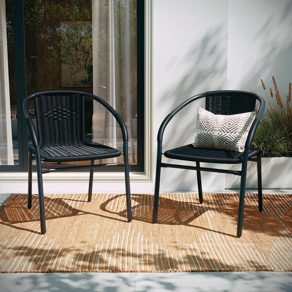Black Rattan Stackable Dining Chairs Set of 4 E869377