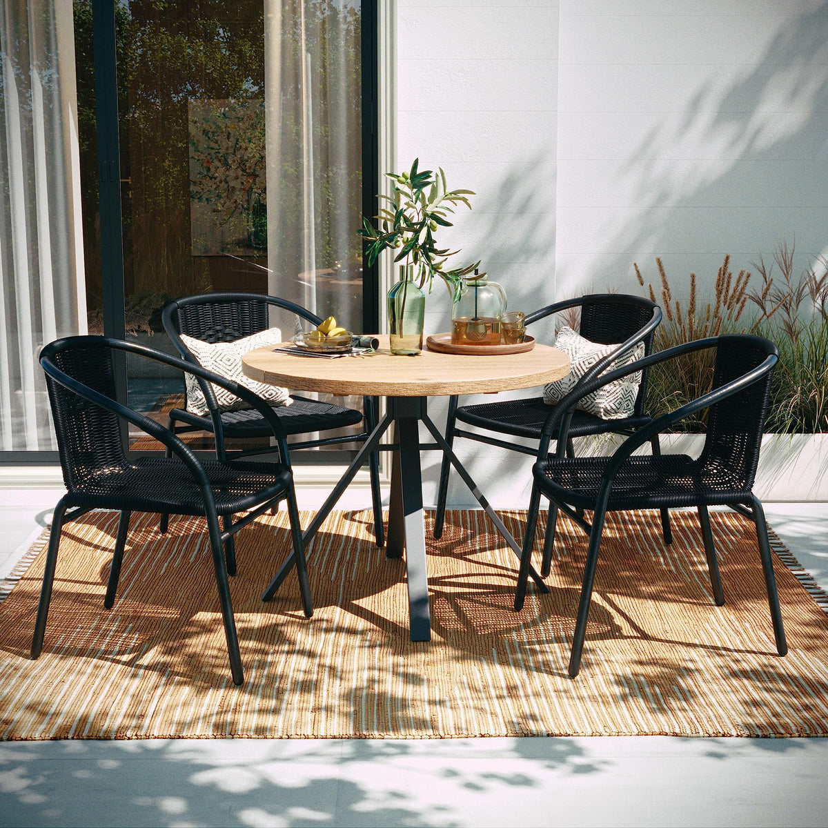 Black Rattan Stackable Dining Chairs Set of 4 E869377