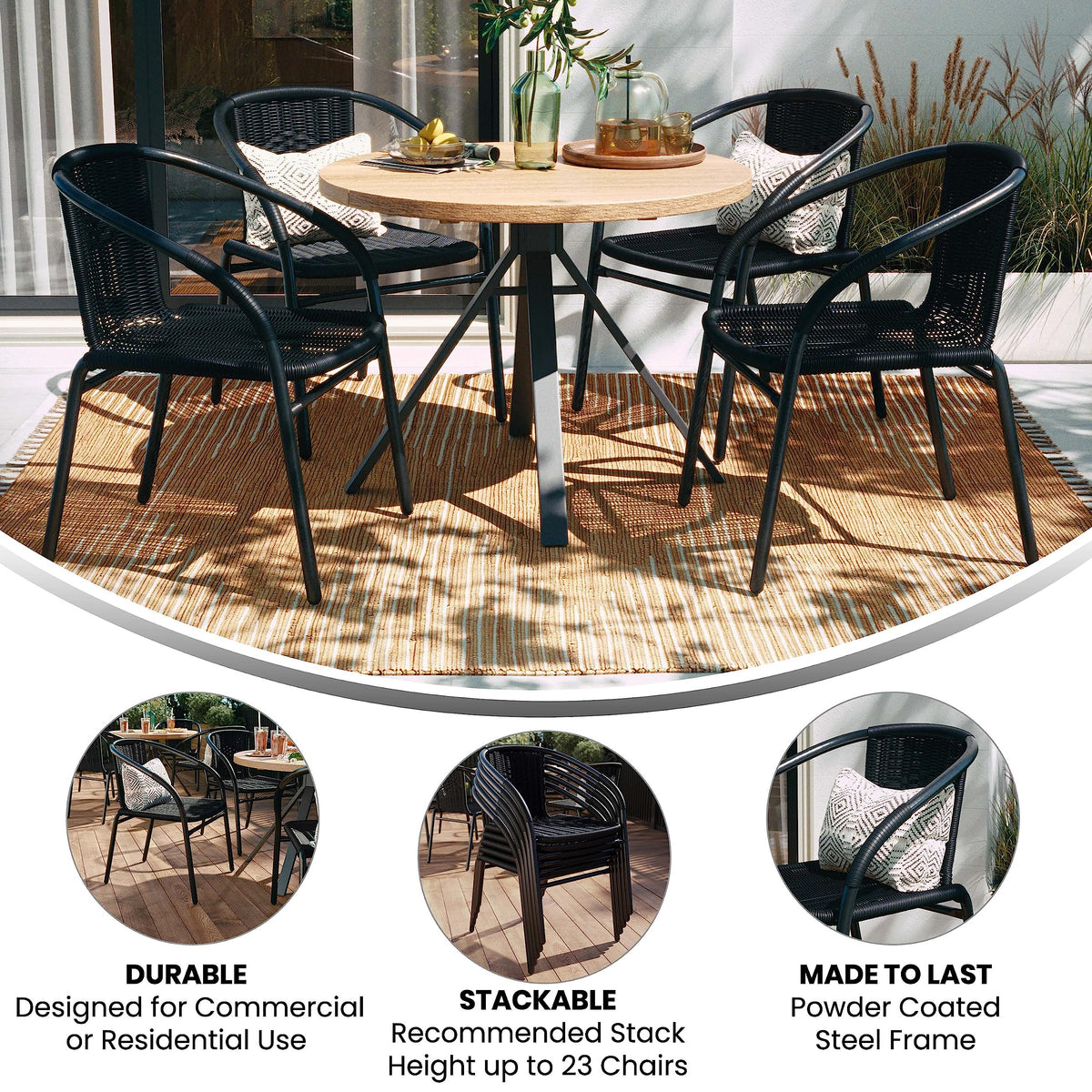 Black Rattan Stackable Dining Chairs Set of 4 E869377